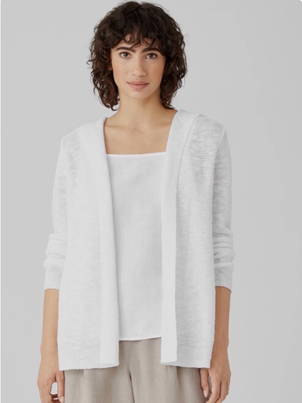 Eileen Fisher organic cotton linen Slub Hooded Cardigan white size XL
